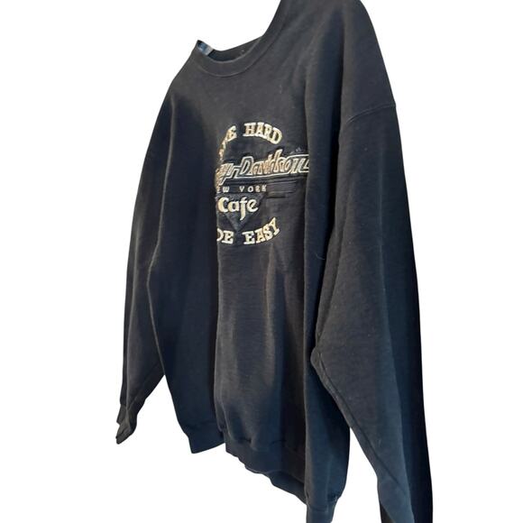 VTG Harley Davidson Men New York Café Live Hard Ride Easy Sweatshirt Black XL - Picture 2 of 6